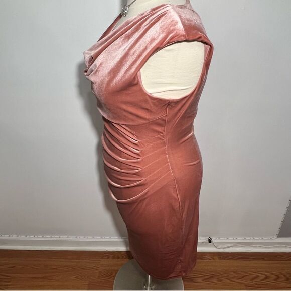 Nipon Boutique Dusty Rose Cowl Neck Ruched Side Velveteen Dress -- 16‎ - Picture 8 of 14